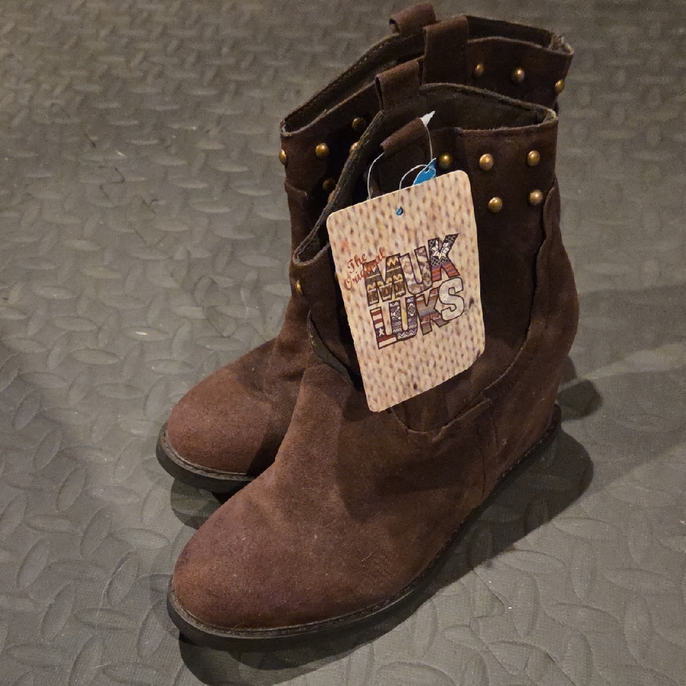 Muk Luks Dark Brown Suede Studded Boots